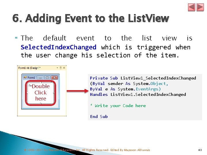 6. Adding Event to the List. View The default event to the list view
