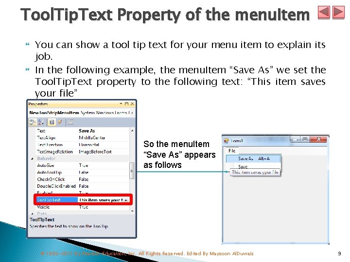 Tool. Tip. Text Property of the menu. Item You can show a tool tip