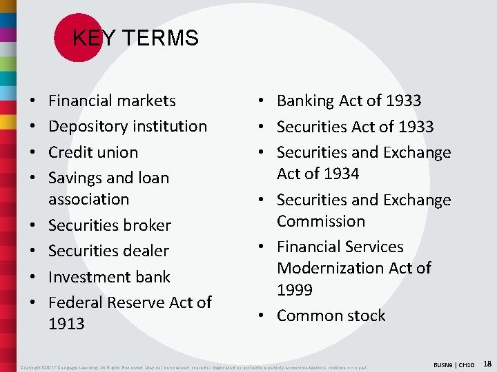 KEY TERMS • • Financial markets Depository institution Credit union Savings and loan association
