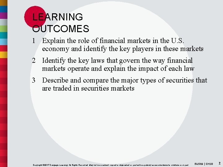 LEARNING OUTCOMES 1 Explain the role of financial markets in the U. S. economy