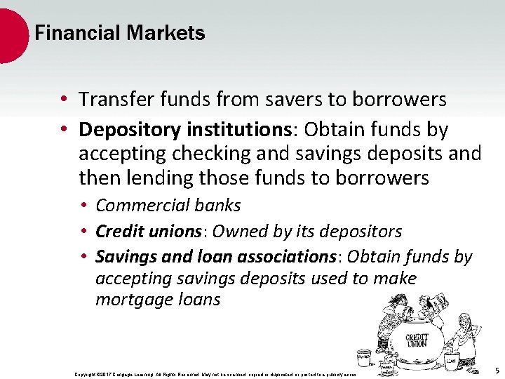 Financial Markets • Transfer funds from savers to borrowers • Depository institutions: Obtain funds