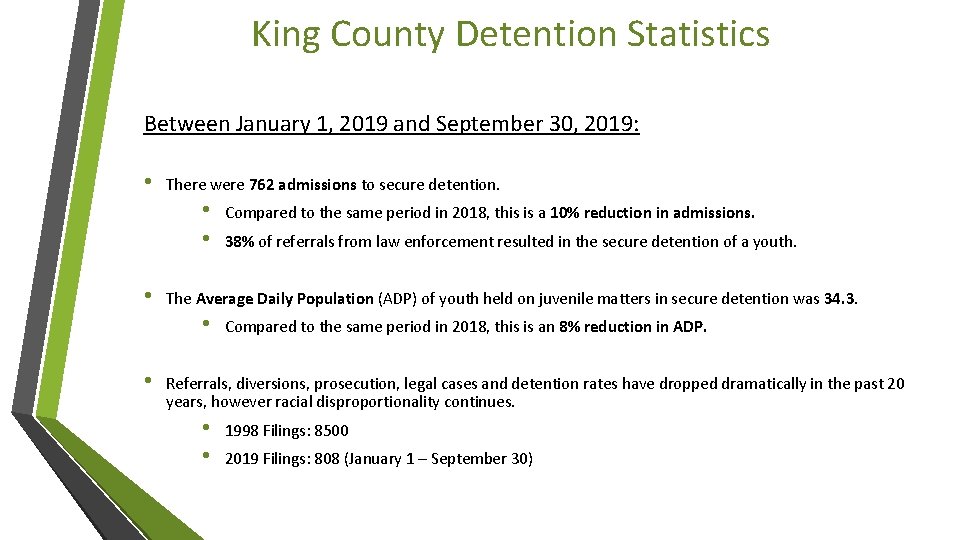 King County Detention Statistics Between January 1, 2019 and September 30, 2019: • There