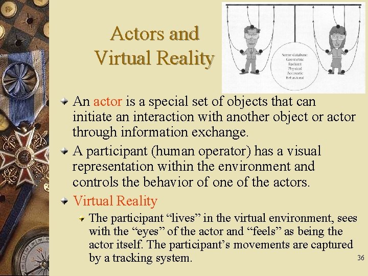Actors and Virtual Reality An actor is a special set of objects that can