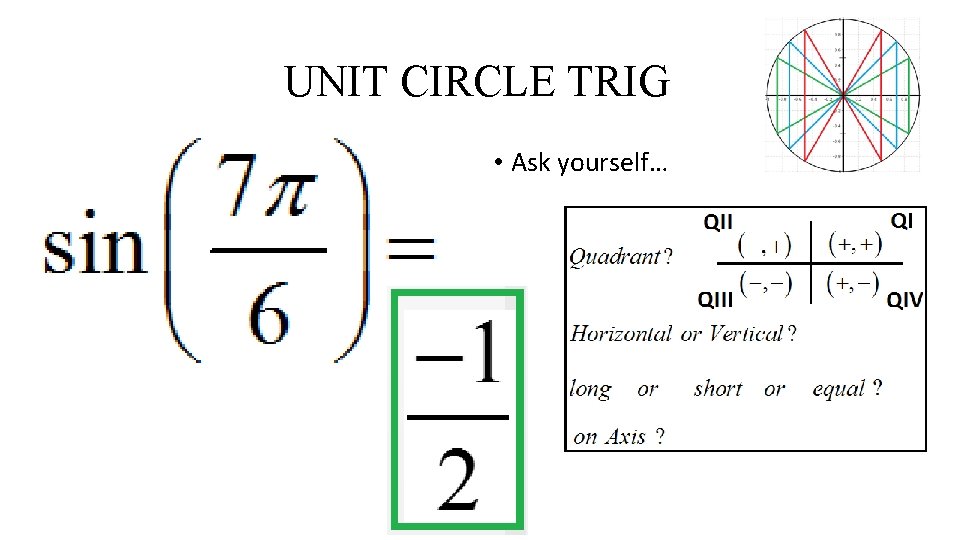 UNIT CIRCLE TRIG • Ask yourself… 