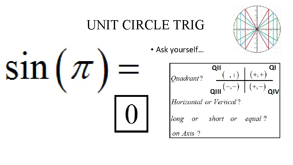 UNIT CIRCLE TRIG • Ask yourself… 