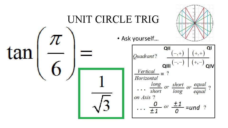 UNIT CIRCLE TRIG • Ask yourself… 