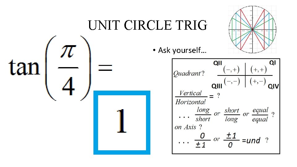 UNIT CIRCLE TRIG • Ask yourself… 