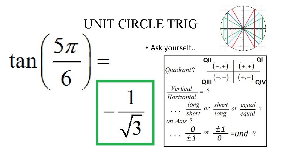 UNIT CIRCLE TRIG • Ask yourself… 