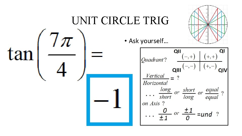 UNIT CIRCLE TRIG • Ask yourself… 