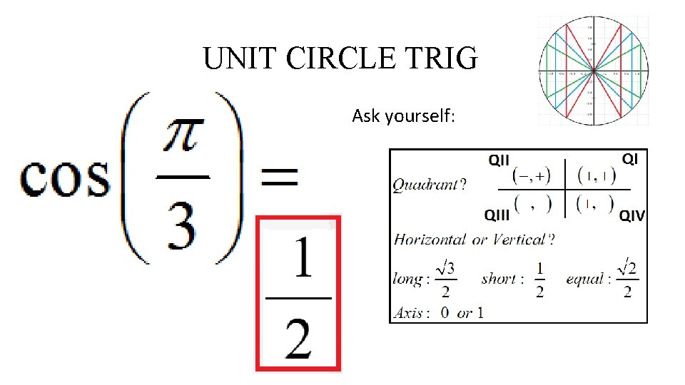 UNIT CIRCLE TRIG Ask yourself: 