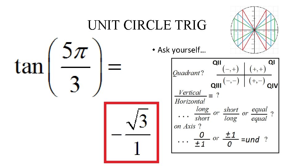 UNIT CIRCLE TRIG • Ask yourself… 