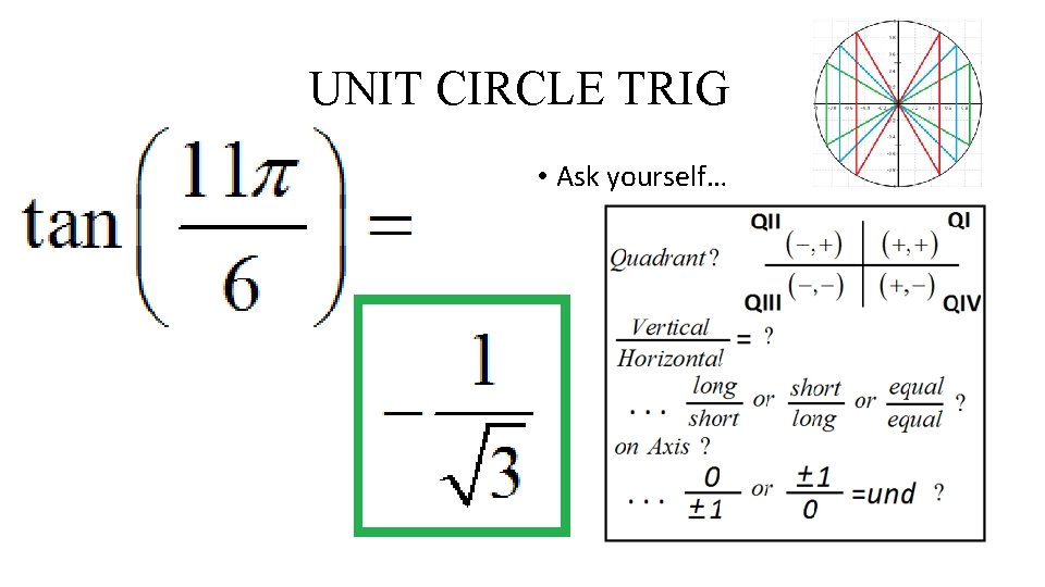 UNIT CIRCLE TRIG • Ask yourself… 