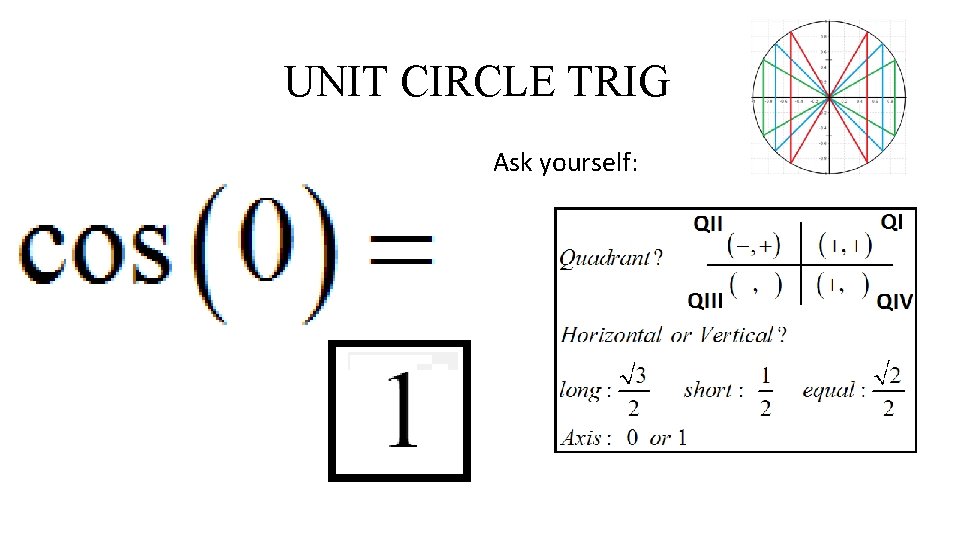 UNIT CIRCLE TRIG Ask yourself: 