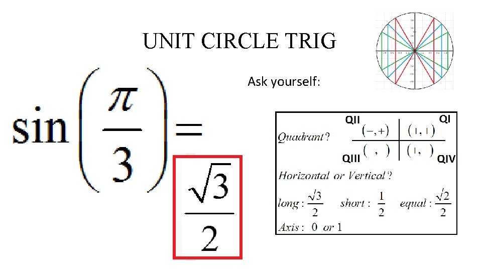 UNIT CIRCLE TRIG Ask yourself: 