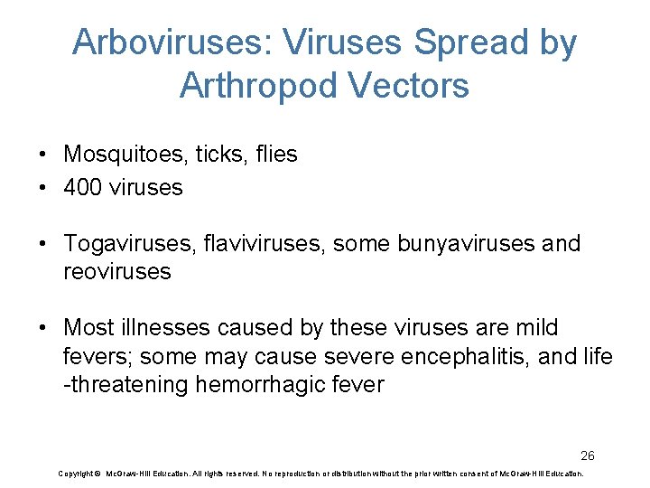 Arboviruses: Viruses Spread by Arthropod Vectors • Mosquitoes, ticks, flies • 400 viruses •