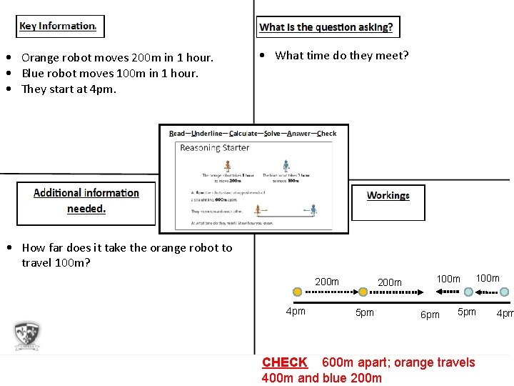  • Orange robot moves 200 m in 1 hour. • Blue robot moves