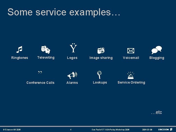Some service examples… Ÿ ¯ ® Ringtones Televoting Logos ” U L Conference Calls