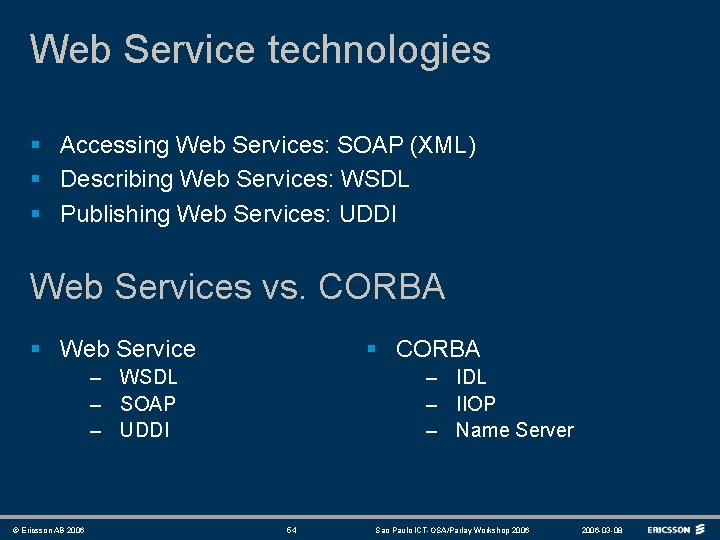 Web Service technologies § Accessing Web Services: SOAP (XML) § Describing Web Services: WSDL