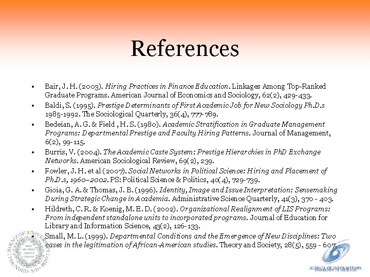 References • • Bair, J. H. (2003). Hiring Practices in Finance Education. Linkages Among