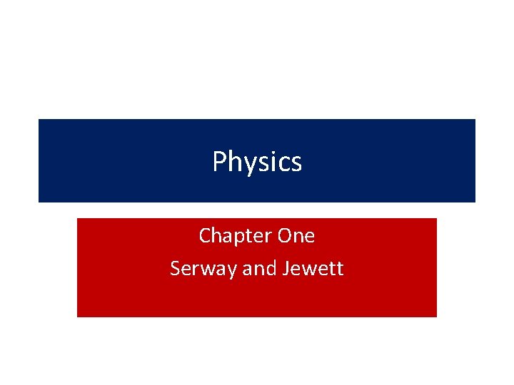 Physics Chapter One Serway and Jewett 