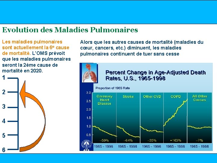 Evolution des Maladies Pulmonaires Les maladies pulmonaires sont actuellement la 6 e cause de