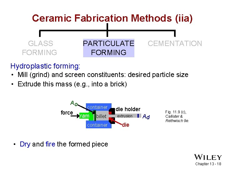 Ceramic Fabrication Methods (iia) GLASS FORMING PARTICULATE FORMING CEMENTATION Hydroplastic forming: • Mill (grind)