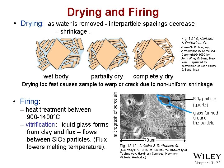 Drying and Firing • Drying: as water is removed - interparticle spacings decrease –