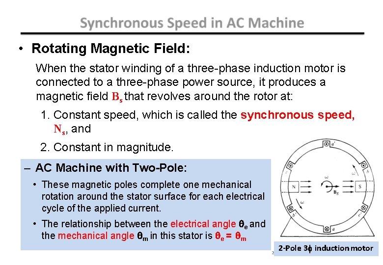  • Rotating Magnetic Field: When the stator winding of a three-phase induction motor