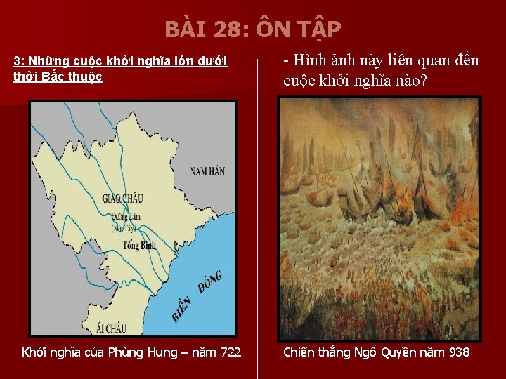 BÀI 28: ÔN TẬP 3: Những cuộc khởi nghĩa lớn dưới thời Bắc thuộc