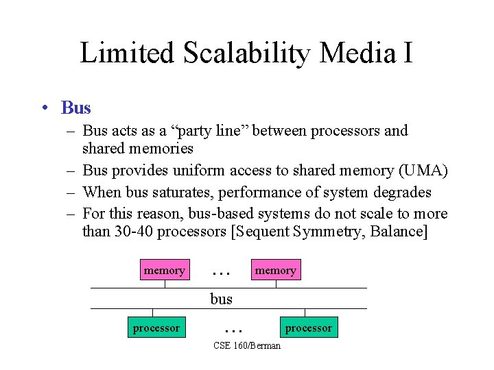 Limited Scalability Media I • Bus – Bus acts as a “party line” between