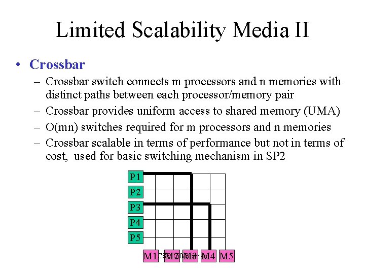 Limited Scalability Media II • Crossbar – Crossbar switch connects m processors and n