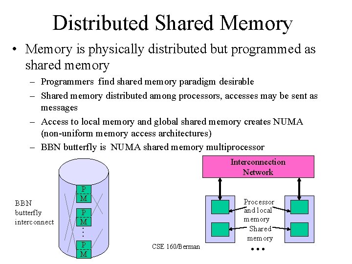 Distributed Shared Memory • Memory is physically distributed but programmed as shared memory –