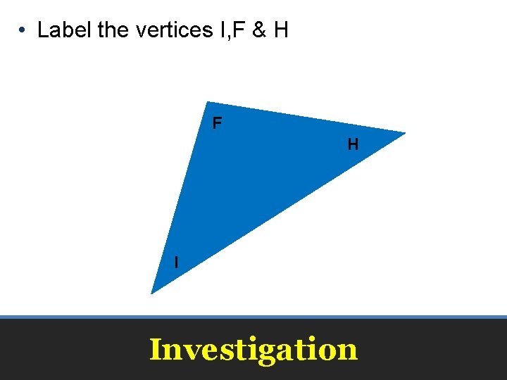  • Label the vertices I, F & H F H I Investigation 