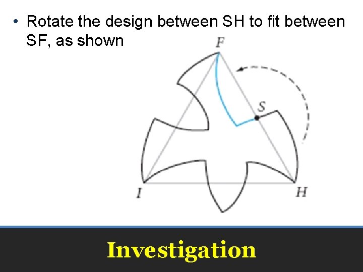  • Rotate the design between SH to fit between SF, as shown Investigation