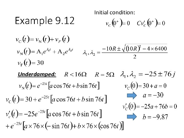 Example 9. 12 Underdamped: Initial condition: 