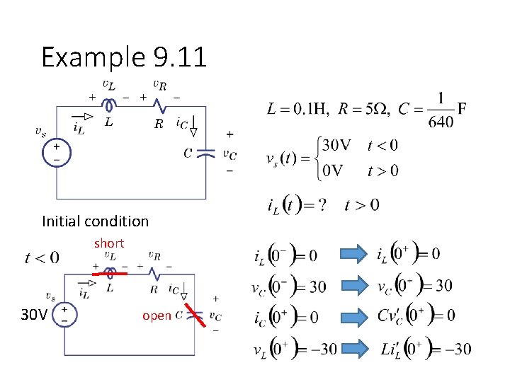 Example 9. 11 Initial condition short 30 V open 