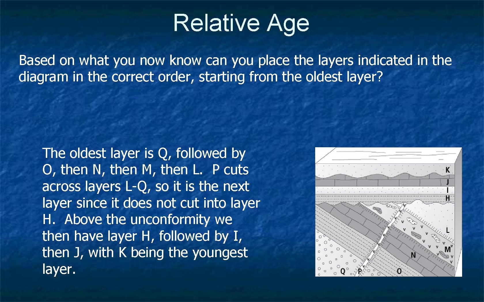 Relative Age Based on what you now know can you place the layers indicated