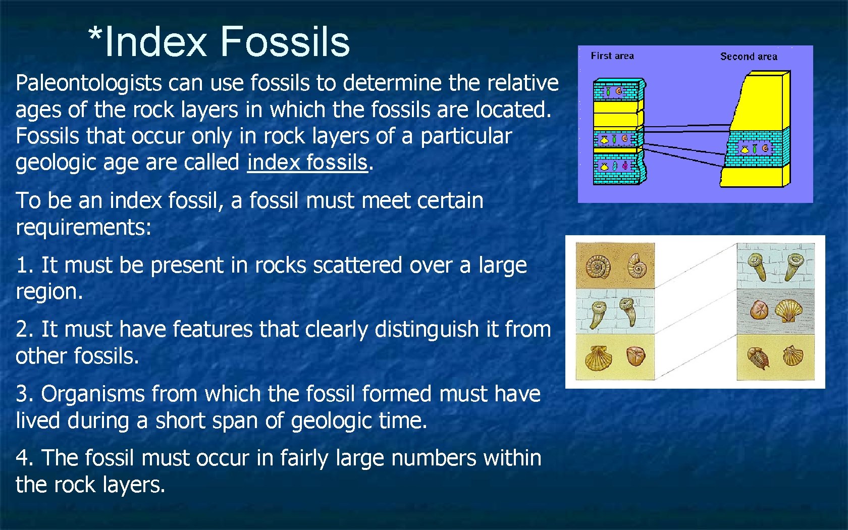 *Index Fossils Paleontologists can use fossils to determine the relative ages of the rock