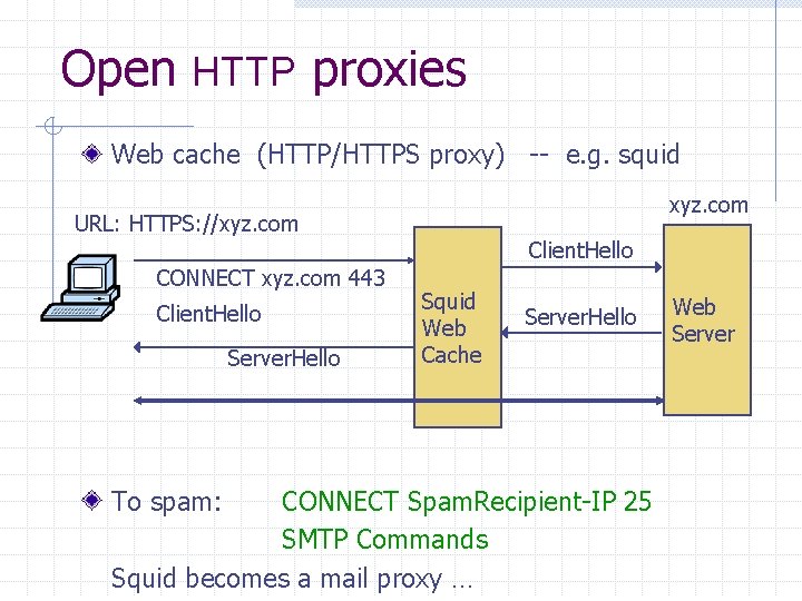 Open HTTP proxies Web cache (HTTP/HTTPS proxy) -- e. g. squid xyz. com URL: