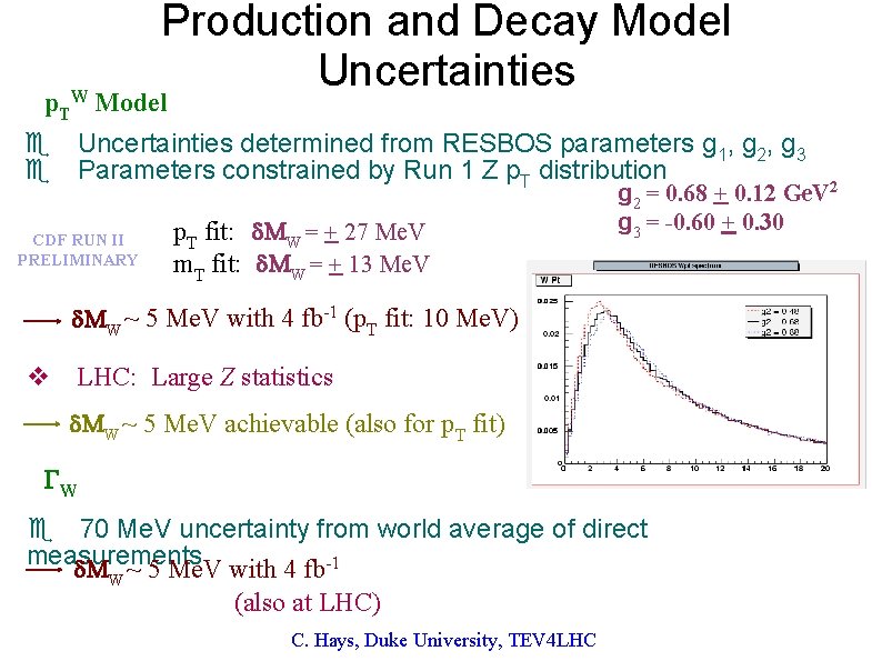 Production and Decay Model Uncertainties p. TW Model e e Uncertainties determined from RESBOS