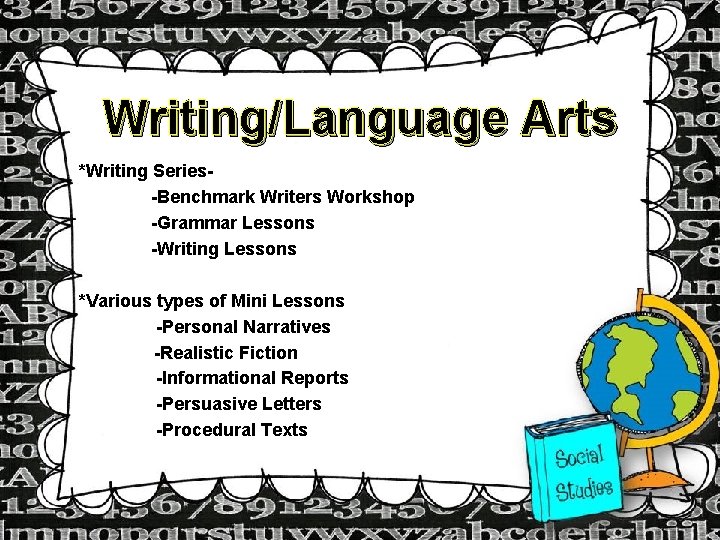 Writing/Language Arts *Writing Series-Benchmark Writers Workshop -Grammar Lessons -Writing Lessons *Various types of Mini