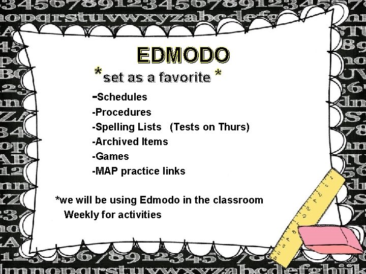 EDMODO *set as a favorite * -Schedules -Procedures -Spelling Lists (Tests on Thurs) -Archived