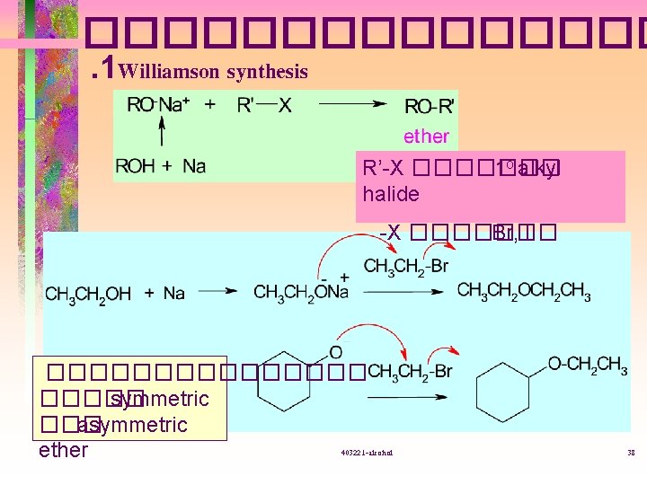 ��������. 1 Williamson synthesis R’-X ������� 1 o alkyl halide -X ������� Br, I
