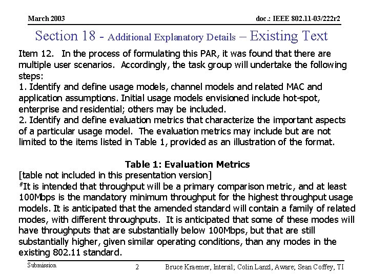 March 2003 doc. : IEEE 802. 11 -03/222 r 2 Section 18 - Additional