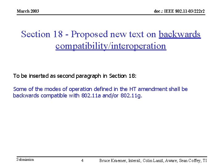 March 2003 doc. : IEEE 802. 11 -03/222 r 2 Section 18 - Proposed