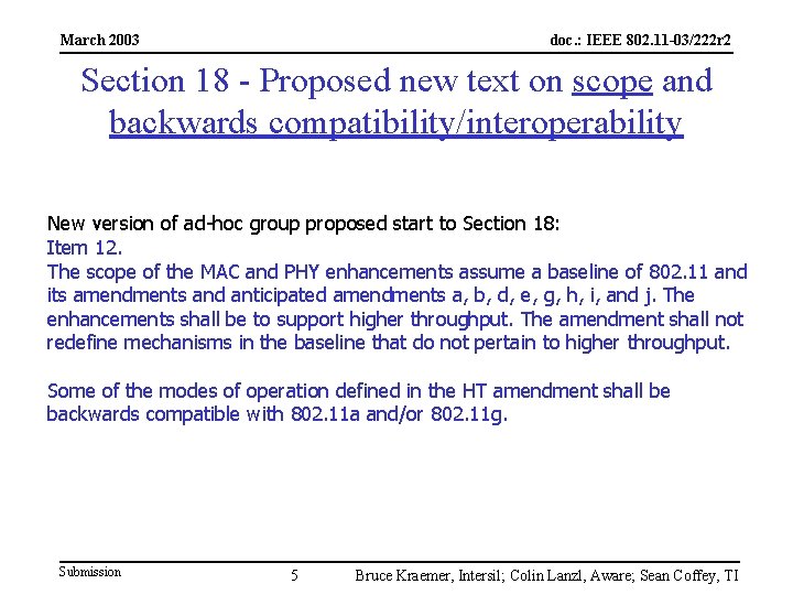 March 2003 doc. : IEEE 802. 11 -03/222 r 2 Section 18 - Proposed