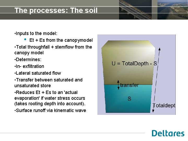 The processes: The soil • Inputs to the model: • Et + Es from