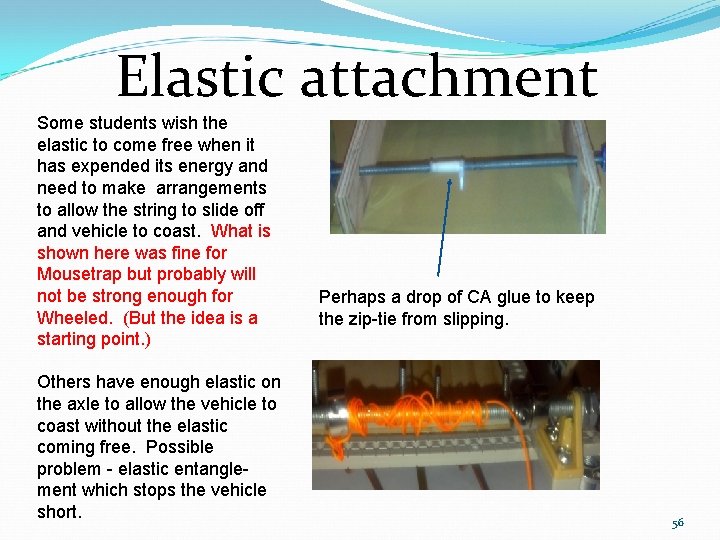 Elastic attachment Some students wish the elastic to come free when it has expended