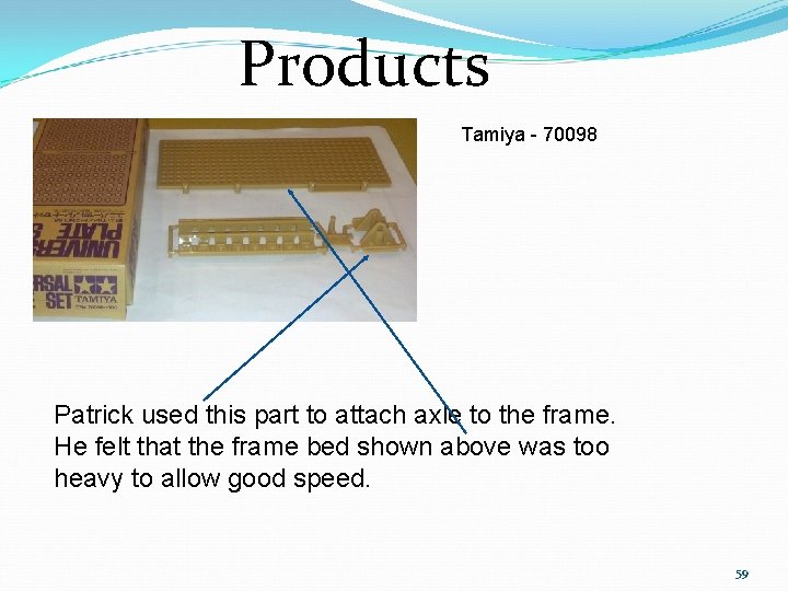 Products Tamiya - 70098 Patrick used this part to attach axle to the frame.