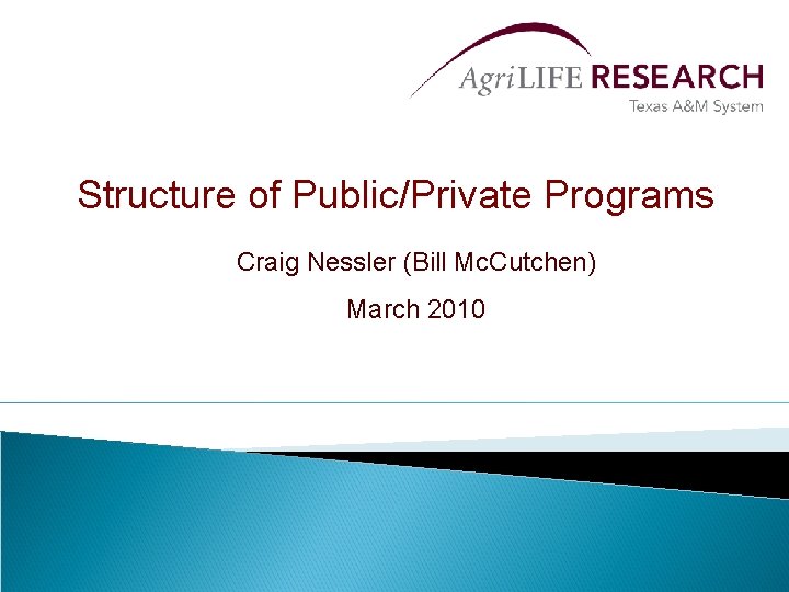 Structure of Public/Private Programs Craig Nessler (Bill Mc. Cutchen) March 2010 
